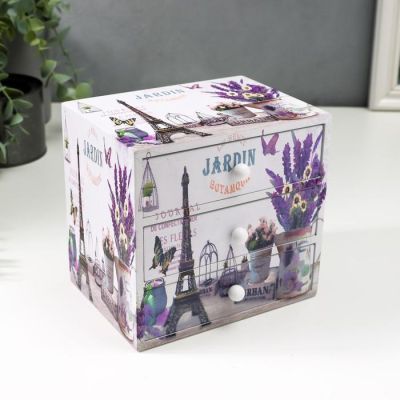 Шкатулка дерево комод 3 ящика "Лаванда и Эйфелева башня" 14,8х15,6х11,6 см