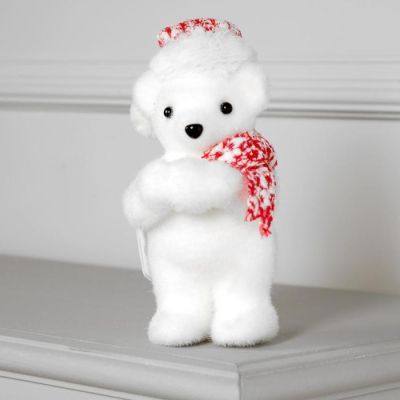 Светодиодная фигура «Мишка в шапке» 9 × 23 × 7 см, флок, батарейки CR2032х2, свечение тёплое белое