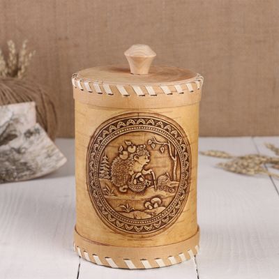 Туес светлый, с рисунком, 10,5 × 10,5 × 17 см, береста, МИКС