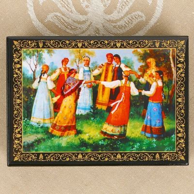 Шкатулка «Хоровод», лаковая миниатюра, 10×14 см