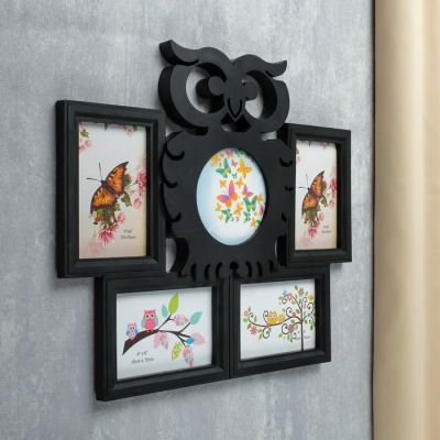 Фоторамка пластик на 5 фото 10х15 см, 12х12 см "Филин" черная 44,5х38 см