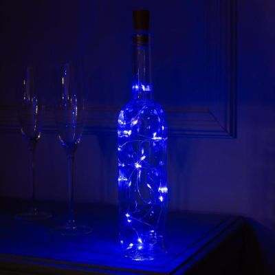 Гирлянда «Нить» 2 м роса с пробкой, IP20, серебристая нить, 20 LED, свечение синее, LR44х3