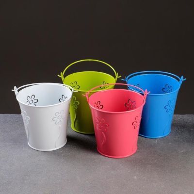 Кашпо "Ведерко" цветы, 9,5*9,5см, цвет микс