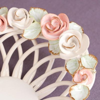 Конфетница "Купеческая", белая, цветная лепка, плетение, 8 см