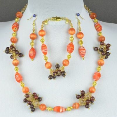 Комплект Кошачий глаз, муранское стекло, обсидиан "Солнечная фантазия" арт. ВАС-1136