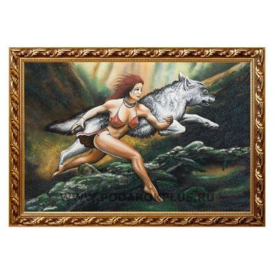 Картина "Бегущая с волком" багет №91 (40х60 см)