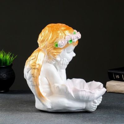 Фигура - подсвечник "Ангел с кувшинкой" 23х23х27см белое золото