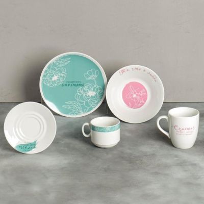 Чайная пара "Цветы", кружка 220 мл, блюдце 14 см