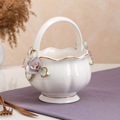 Конфетница "Флоренция", белая, цветная лепка, 20 см, микс