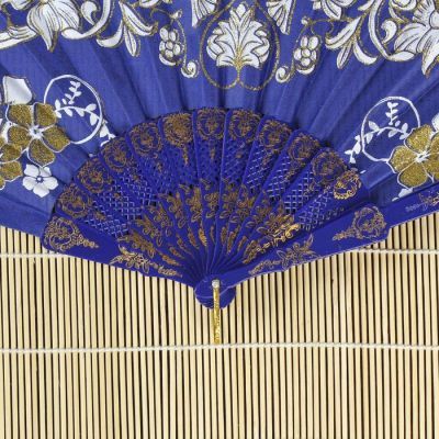 Веер пластик "Цветочная полоса" золото МИКС 23 см