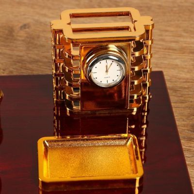 Набор настольный 4в1 (блок д/бумаг, подаст. д/печати, карандашница с часами, визитница)