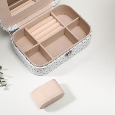 Шкатулка кожзам для украшений "Фламинго и цветы" блёстки 7х20х14 см