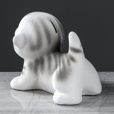 Копилка "Котик Максик", флок, серая, 14 см