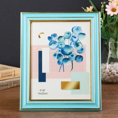 Фоторамка пластик 15х20 см "Голубая с тремя золотыми полосами" 24х19х1,2 см