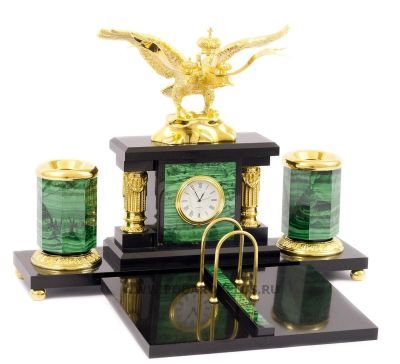 Настольный набор "Двуглавый орел" малахит