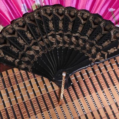 Веер пластик, текстиль "Цветочный" с тесьмой МИКС 22,5 см