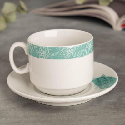 Чайная пара "Цветы", кружка 220 мл, блюдце 14 см