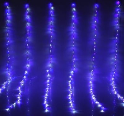 Гирлянда уличная "Дождь" (Ш:2 м, В:1,5 м, нить силикон, бело-синий)