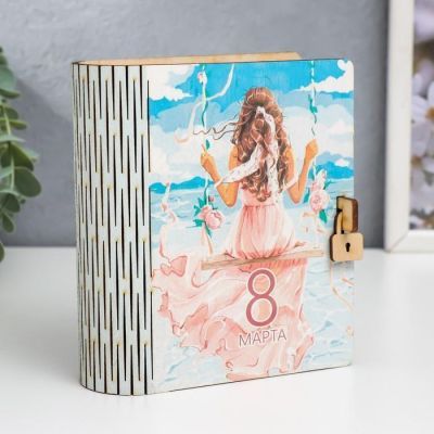Шкатулка-книга "8 марта. Качели" 14 см