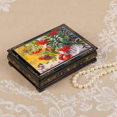 Шкатулка «Рябина на окне», 10×14 см, лаковая миниатюра