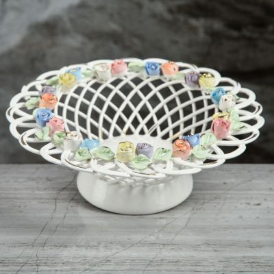 Конфетница "Солнышко", белая, цветная лепка, плетение, 10 см, микс