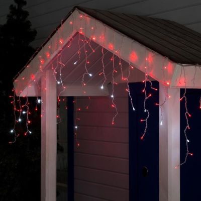 Гирлянда «Бахрома» 3 × 0.6 м, IP44, УМС, прозрачная нить, 160 LED, свечение красное, мерцание белым, 220 В