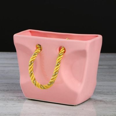 Органайзер "Сумочка", розовая, керамика, 16 см, 1.4 л, ручки микс