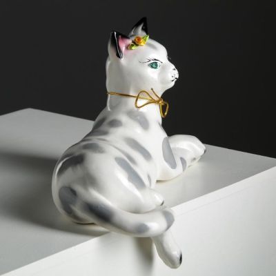 Копилка "Кошка Агнесса" глянец, серая, высота 20 см, микс