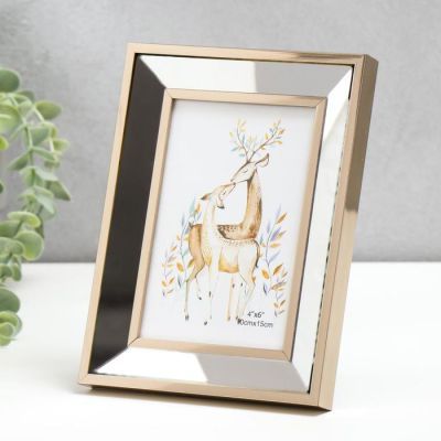 Фоторамка пластик 10х15 см "Зеркало с обводкой под бронзу" 20х15,4 см