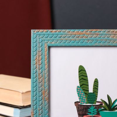 Фоторамка пластик 15х20 см "Пшеница" синяя с золотом 24х19 см