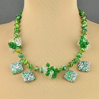 Авторское колье муранское стекло, Кошачий глаз "Каменный цветок" арт.ВАН-523