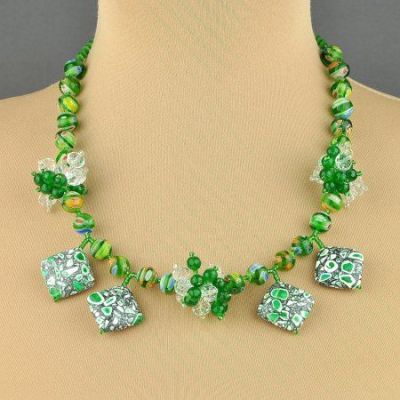 Авторское колье муранское стекло, Кошачий глаз "Каменный цветок" арт.ВАН-523