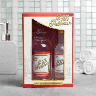 Набор "С 23 Февраля" гель для душа водка 250 мл аромат мужского парфюма, фигурное мыло