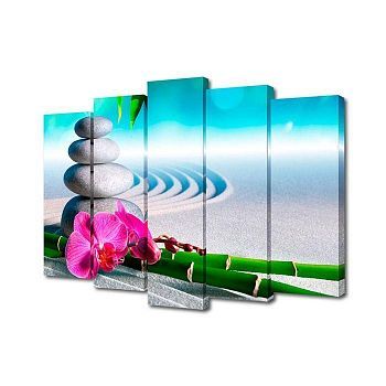 Картина модульная на подрамнике "Орхидея и камни" 2-63*25, 2-71*25, 1-80*25, 125*80см