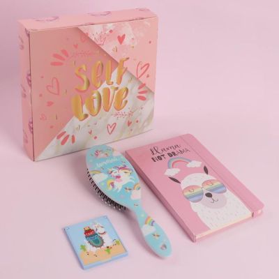 Подарочный набор «Ламушка», 3 предмета: зеркало, массажная расчёска, ежедневник