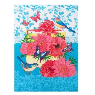 Полотенце вафельное  "Герберы" 45х60 см, бирюза, 160 гр/м, хл,