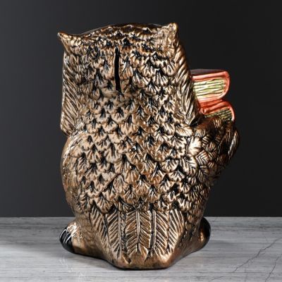 Копилка "Сова с книгами", коричневый цвет, 24,5 см,