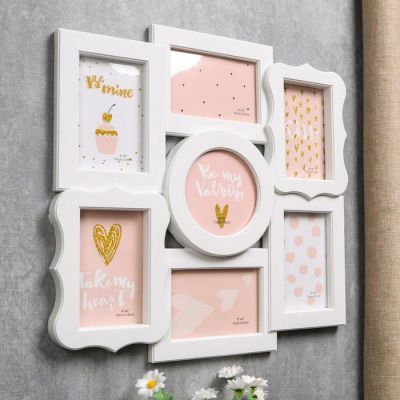 Фоторамка пластик на 7 фото 10х15, 13х13 см "Фигурная" белая 43х40,5 см