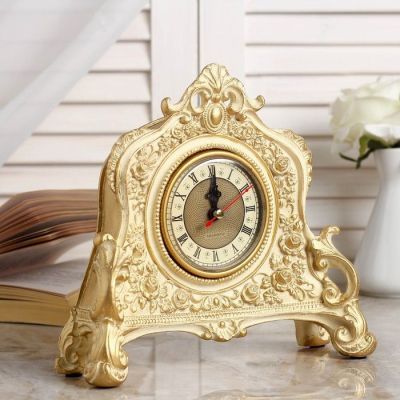 Часы настольные "Каминные", цвет  белый с позолотой, 21х19х6.5 см