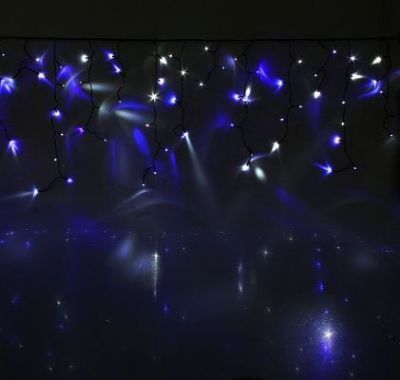Гирлянда уличная "Бахрома" (Ш:2 м, В:0,6 м, нить темная, бело-синий)