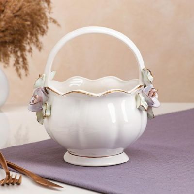 Конфетница "Флоренция", белая, цветная лепка, 20 см, микс