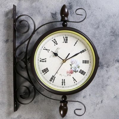 Часы настенные двойные, серия: Садовые, "Голубые розы", плавный ход, d=19 см, 30 х 35 см