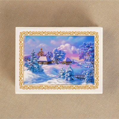 Шкатулка «Зимняя деревня», белая, 8×10,5 см, лаковая миниатюра