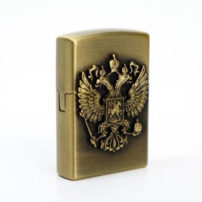 Зажигалка газовая  "Герб России", мужская, золото, 3.5х5.5 см