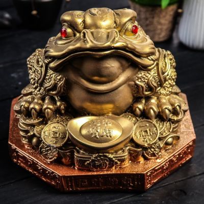 Копилка "Жаба на деньгах", глянец, бронзовый цвет, 22 см, микс