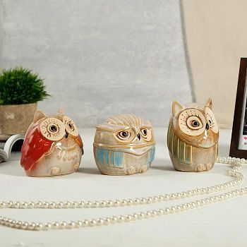 Сувенир керамика копилка "Совушки" шамот глянец набор 3 шт 10х8х10 см