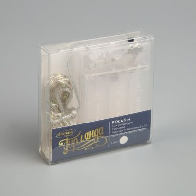 Гирлянда «Нить» 5 м роса, IP20, серебристая нить, 50 LED, свечение белое, мерцание белым, AAх3