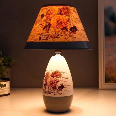 Лампа настольная керамика "Букет с пионами" Е14 220В 37х25х25 см