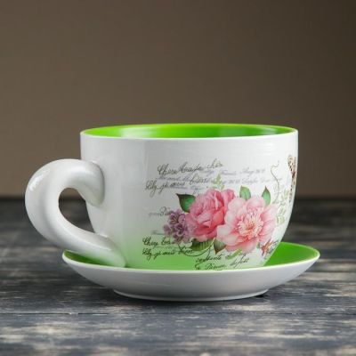 Горшок цветочный в форме чашки "Цветы" 15*19*10 см