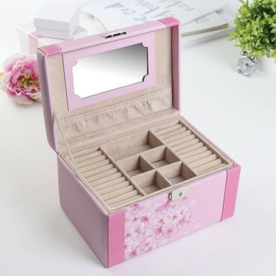 Шкатулка кожзам для украшений "Розовые цветы на розовом" 13,5х23х16,5 см